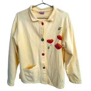 Vintage Two Lips Seattle WA Yellow Floral Women’s M Button Down Sweatshirt RARE